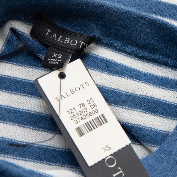 Talbots Sweater Lambswool Blend Horizontal Stripe Blue White Size XS New - Picture 3 of 5